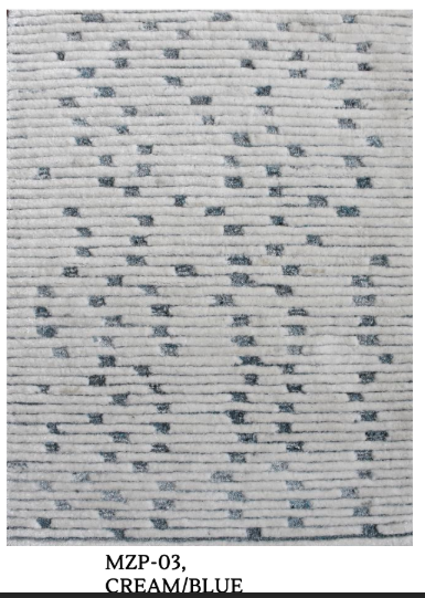 Pet Yarn Hand-Tufted, Cream/Blue, Loop & Cut Pile